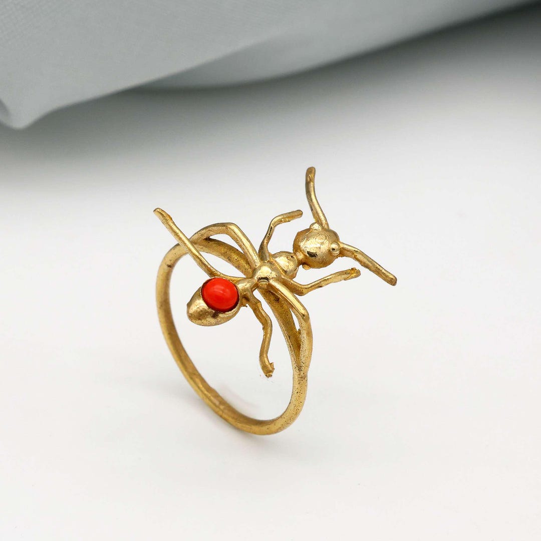 Coral Ant Ring, Brass Ring, Ant Jewelry, Vintage Ring, Gemstone Ring ...