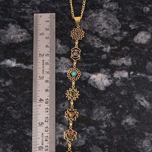 7 Chakras Stone Healing Handmade Pendant Necklace Jewelry with Real Raw Gemstones, Solid Gold Chain for Women image 3