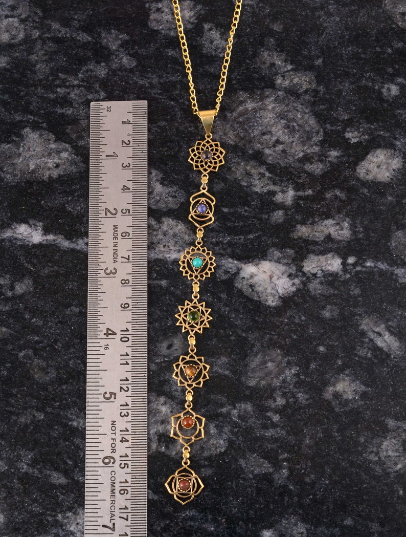 7 chakra's steen genezing handgemaakte hanger ketting sieraden met echte ruwe edelstenen, massief gouden ketting voor vrouwen afbeelding 3