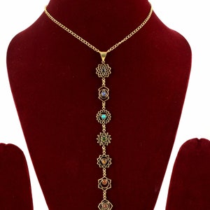 7 chakra's steen genezing handgemaakte hanger ketting sieraden met echte ruwe edelstenen, massief gouden ketting voor vrouwen afbeelding 5