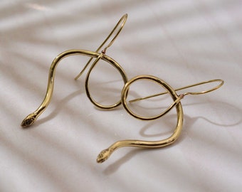 Gold Snake Earrings - Snake Earrings - Gold Earrings - Textured Snake Earrings - Animal Earrings