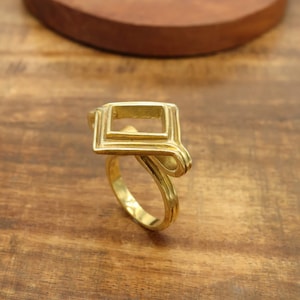 Gold Square Frame Ring, Boho Geometric Statement Jewelry