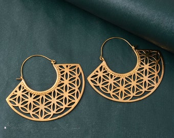 Flower of Life Earrings, Seed of Life Earrings, Sacred Geometry Earrings, Hoop Earrings, Boho Earrings, Ethnic Earrings, Designer Jewelry