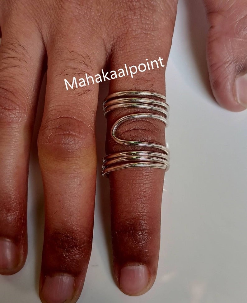 Arthritis ring for lateral deviation, Bending sideways finger splint, Adjustable hammered brass, silver & Brass ring image 2