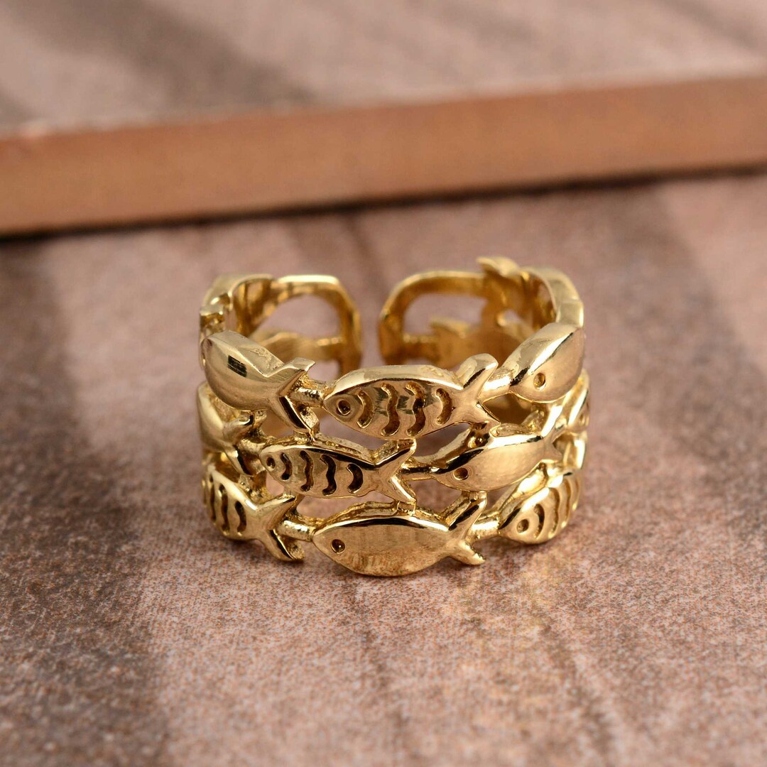 Gold Fish Ring, Sea Ring, Open Adjustable Ring, Ocean Ring, Bohemian ...