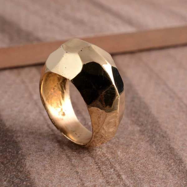 Chunky Gold Dome Ring, Hammered Dome Ring, Crescent Dome Ring, Classic Bold Ring, Brass Ring, Handmade ring, Valentine Gift, Gift for Her