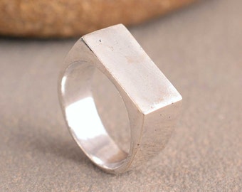 Solid Sterling Silver Signet Ring, Rectangle Signet Ring, Bar Ring, Pinky Signet Ring, Men Signet Ring, Women Signet Ring, Modern Ring