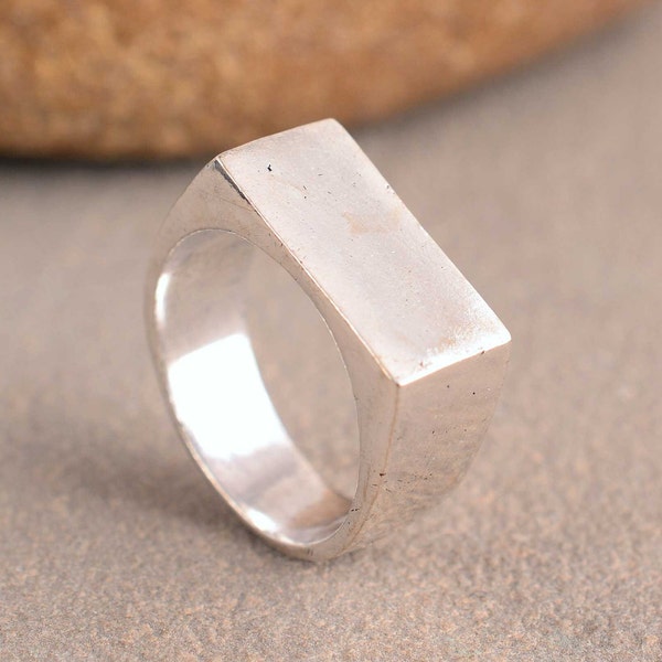 Solid Sterling Silver Signet Ring, Rectangle Signet Ring, Bar Ring, Pinky Signet Ring, Men Signet Ring, Women Signet Ring, Modern Ring