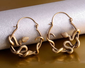 Gold Snake Earrings, Snake Hoop Earrings, Celtic Snake Earrings, Brass Hoop Earrings, Handmade jewelry, Serpent Earrings, Women jewelry