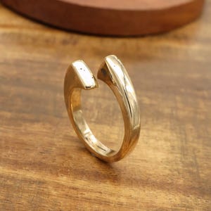 Adjustable Brass Geometric Statement Ring, Vintage Bohemian Style