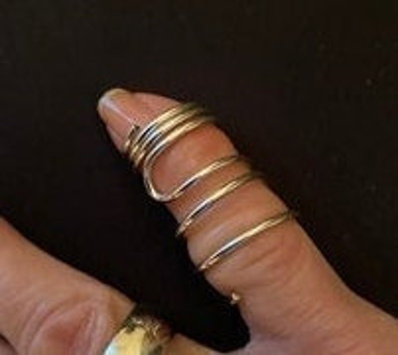 Arthritis ring for lateral deviation, Bending sideways finger splint, Adjustable hammered brass, silver & Brass ring image 3