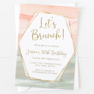 Birthday Brunch Invite for Women, Brunch Invitation Editable Template, Corjl Instant Download, Printable Digital File