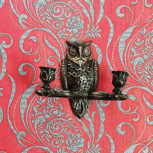 Vintage bronze candlestick antique owl candlestick