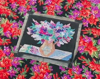 カッチアンティーク刺繍のタペストリー壁掛け☆ヴィンテージ刺繍 花 希少 ウクライナ刺繍 ヴィンテージ ハンドメイド刺繍 絵画