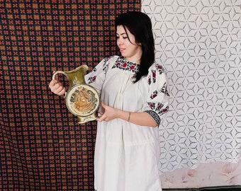 Antique Ukrainian dress Embroidery Ukraine Sorochka Vyshyvanka Hand embroidered hemp cross stitch ウクライナ刺繍 For mother sister