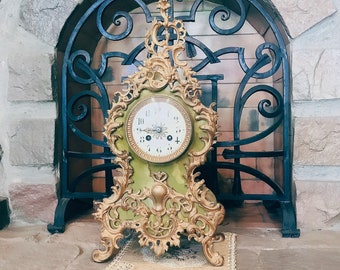 19th century antique bronze porcelain table clock