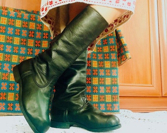 Ukrainian footwear for traditional dance and theater, black leather boots Ukrainian historical folk women's boots, boots to the knee