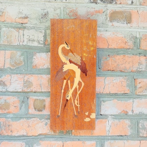 Storks Collectible Wall Art Wood , playing, wooden painting, vintage