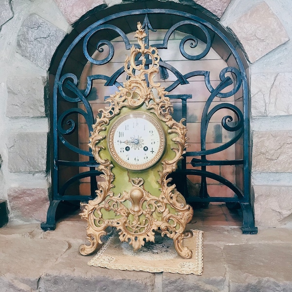 19th century antique bronze porcelain table clock