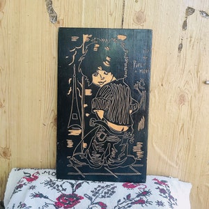 Collectible Wall Art Wood Manneken Pis, Playing, Wooden Picture, Vintage
