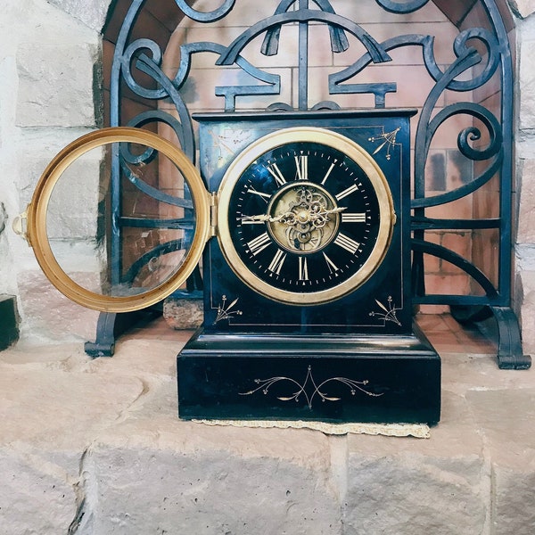 Antique 19th century onyx bronze table clock