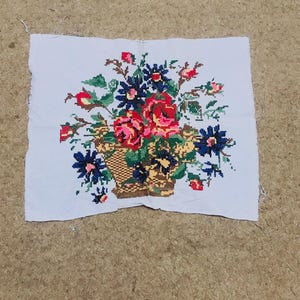 Flowers Vintage Handmade Embroidery, Needlework Wall Art Paintings