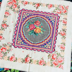 Flowers Vintage Handmade Embroidery, Needlework Wall Art Paintings