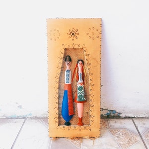 Ukrainians - a picture of a Ukrainian couple Landscape Art decor of the USSR | Handmade vintage ukrainian carved wooden plaques