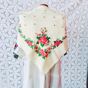 Wool Scarf Floral Scarf Vintage Shawl Vintage Ukrainian Shawl Russian Shawl Gift to Grandma Made in USSR Shawl