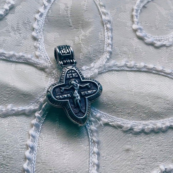 Pendant cross Encolpion Jesus Christ Russian Orthodox Silver 925 Jewelry. Wearable badge