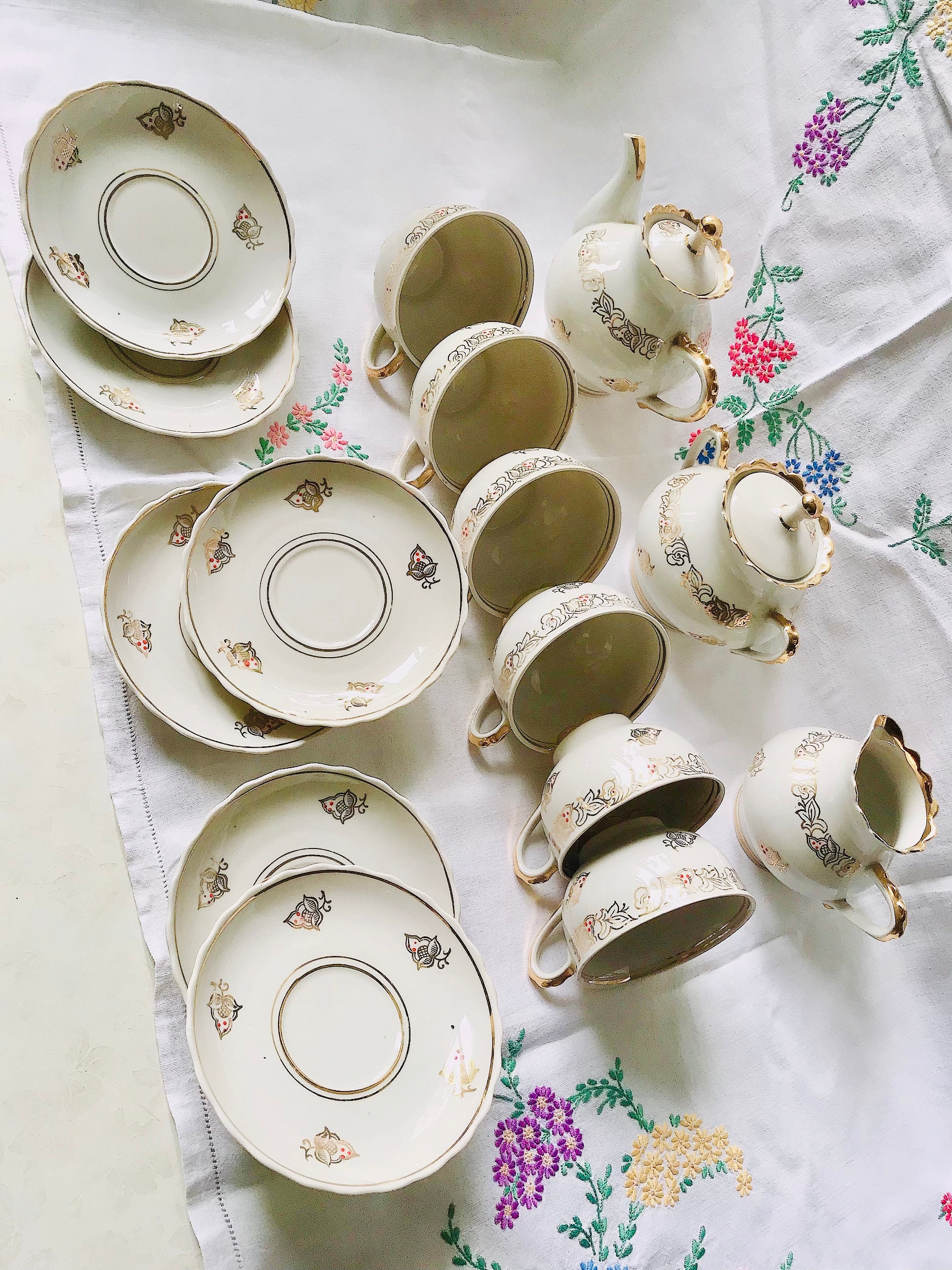 Tea Set for 6 Teapot Set Mid Century Retro Kitchen Decor Etsy