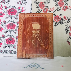 Collectible Wall Painting T.G. Shevchenko Writer Nursery Wall Decor Wooden Picture Kids Room Decor Vintage USSR