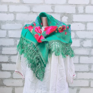 Russian shawl scarf Ukrainian shawl Floral shawl Grandmother-scarf Scarves vintage shawl USSR Shawl