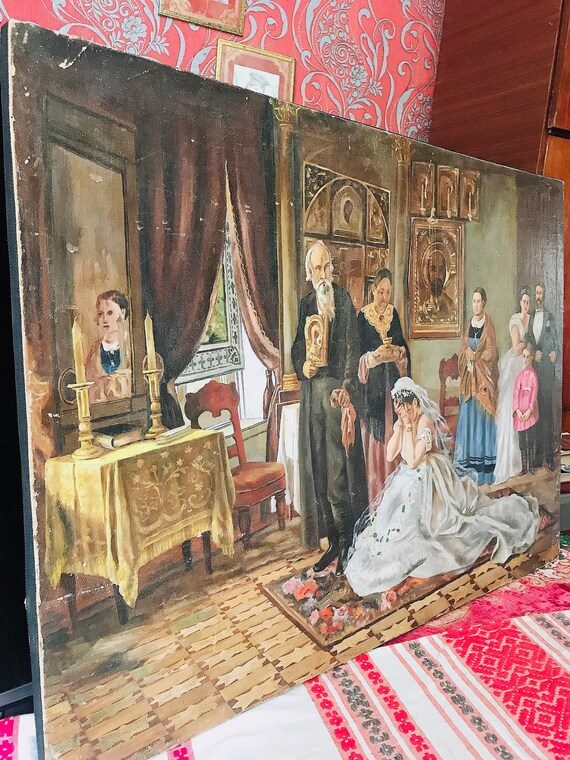 アンティーク 絵画 詳細不明 1940年代のアンティーク 絵画（ピンク）(m-421-z)｜アンティーク雑貨