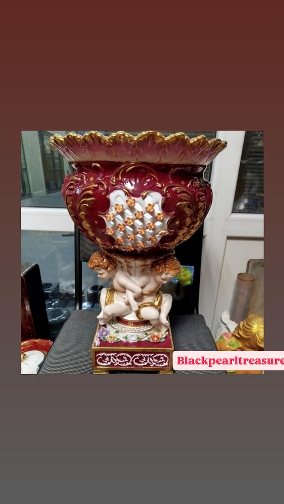 MEISSEN フルーツ装飾 花瓶 美しい磁器の花瓶 マイセンフルーツ 19世紀ドイツ、ヴィンテージ