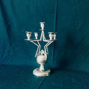 Antique brass silver plated candlestick with enamels antique candlestick