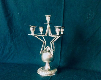 Antique brass silver plated candlestick with enamels antique candlestick