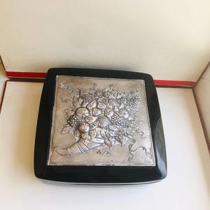 Antique silver 900 pr mahogany box Cartellani
