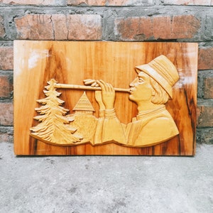 Garçon de peinture en bois de mur de collection jouant sopil soviétique de caractère de dessin animé pépinière décor en bois Image Enfants Chambre Décor vintage URSS