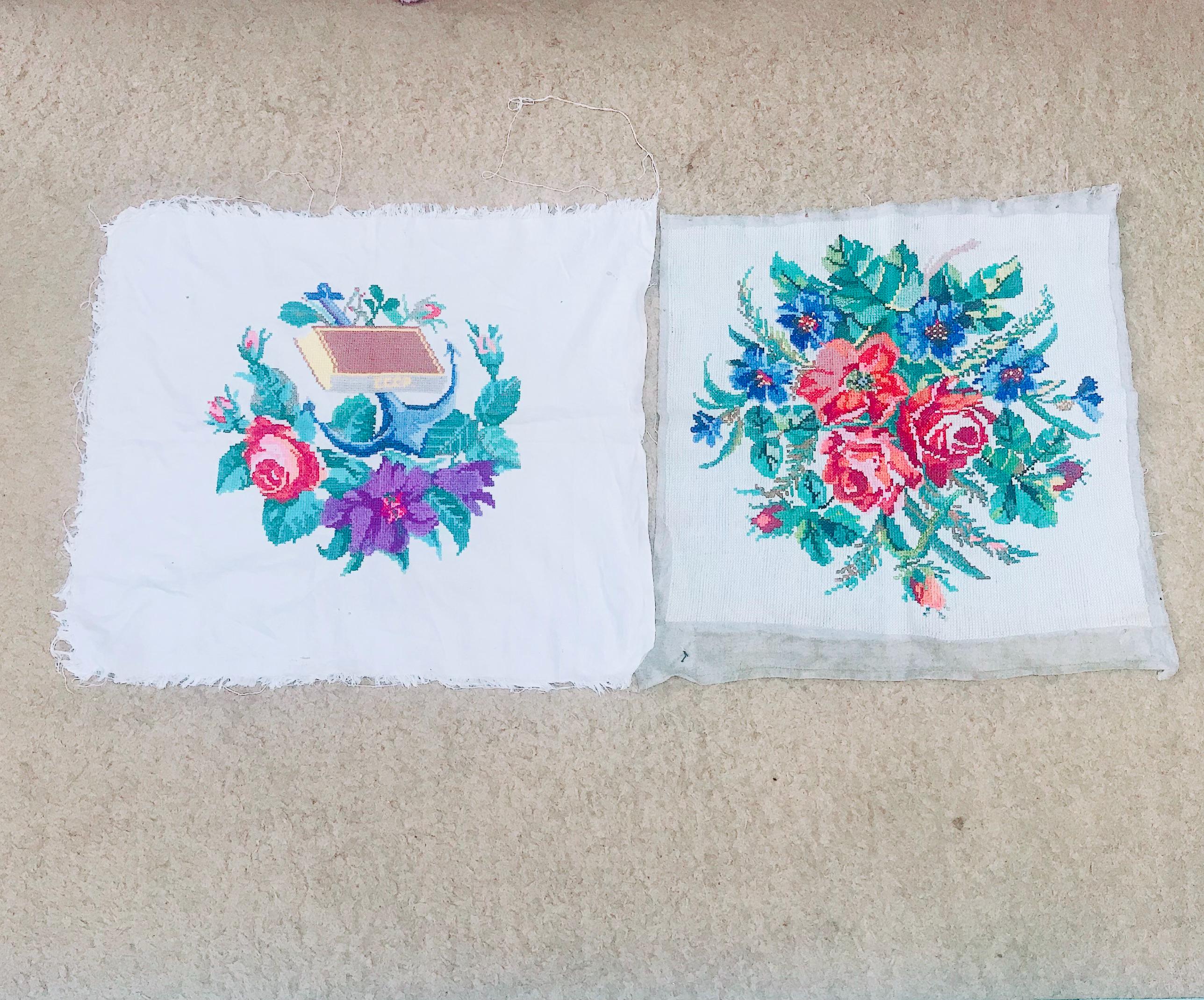 花 希少 ウクライナ刺繍 ヴィンテージ 2枚セット ハンドメイド刺繍絵画 