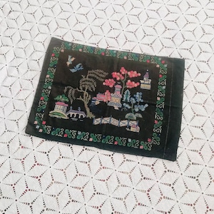 Embroidered painting Ukrainian village, cross embroidery on vintage fabric, embroidered paintings, Ukrainian tapestries, handmade