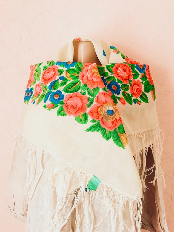 Shawl Vintage Ukrainian shawl shawl floral scarf … - image 5