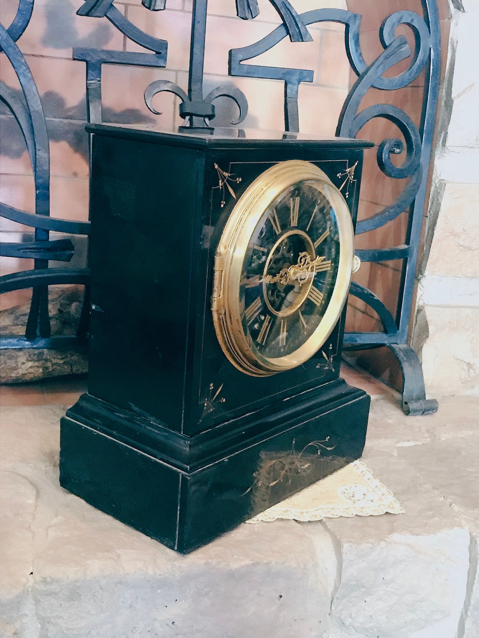 Antique 19th Century Onyx Bronze Table Clock Etsy