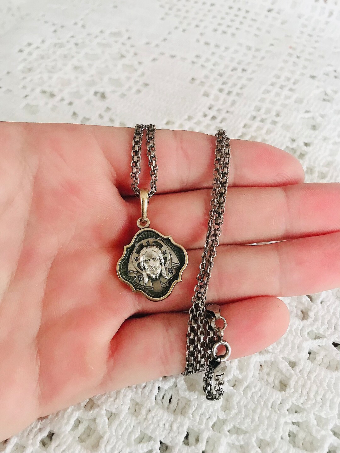 Pendant St Jesus Christ Orthodox Jewelry Made of Sterling Silver 925