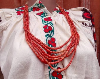 Antique Traditional Ukrainian 6 Row Coral Necklace