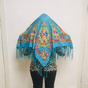 Wollen sjaal Bloemensjaal Vintage sjaal Vintage Oekraïense omslagdoek Cadeau voor oma Gemaakt in de USSR Sjaal