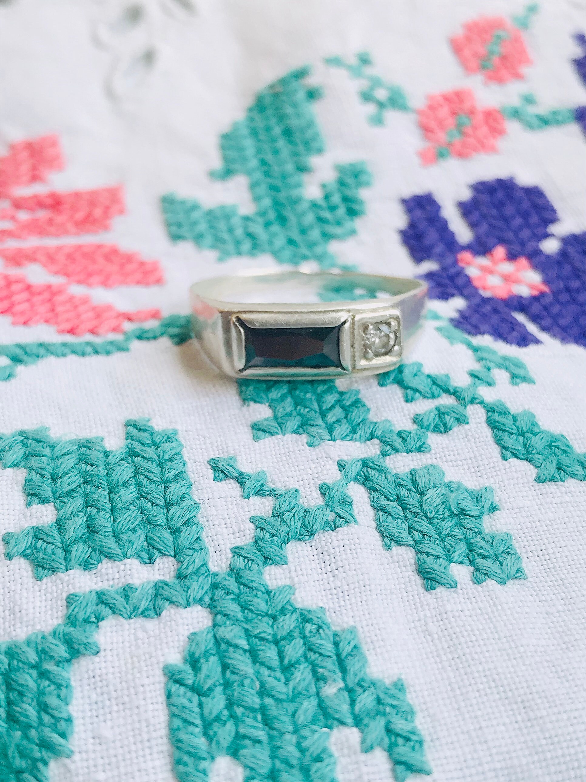 Bague Vintage Argent 925 URSS - Zircone Cubique - Bijou Ancien Époque Soviétique