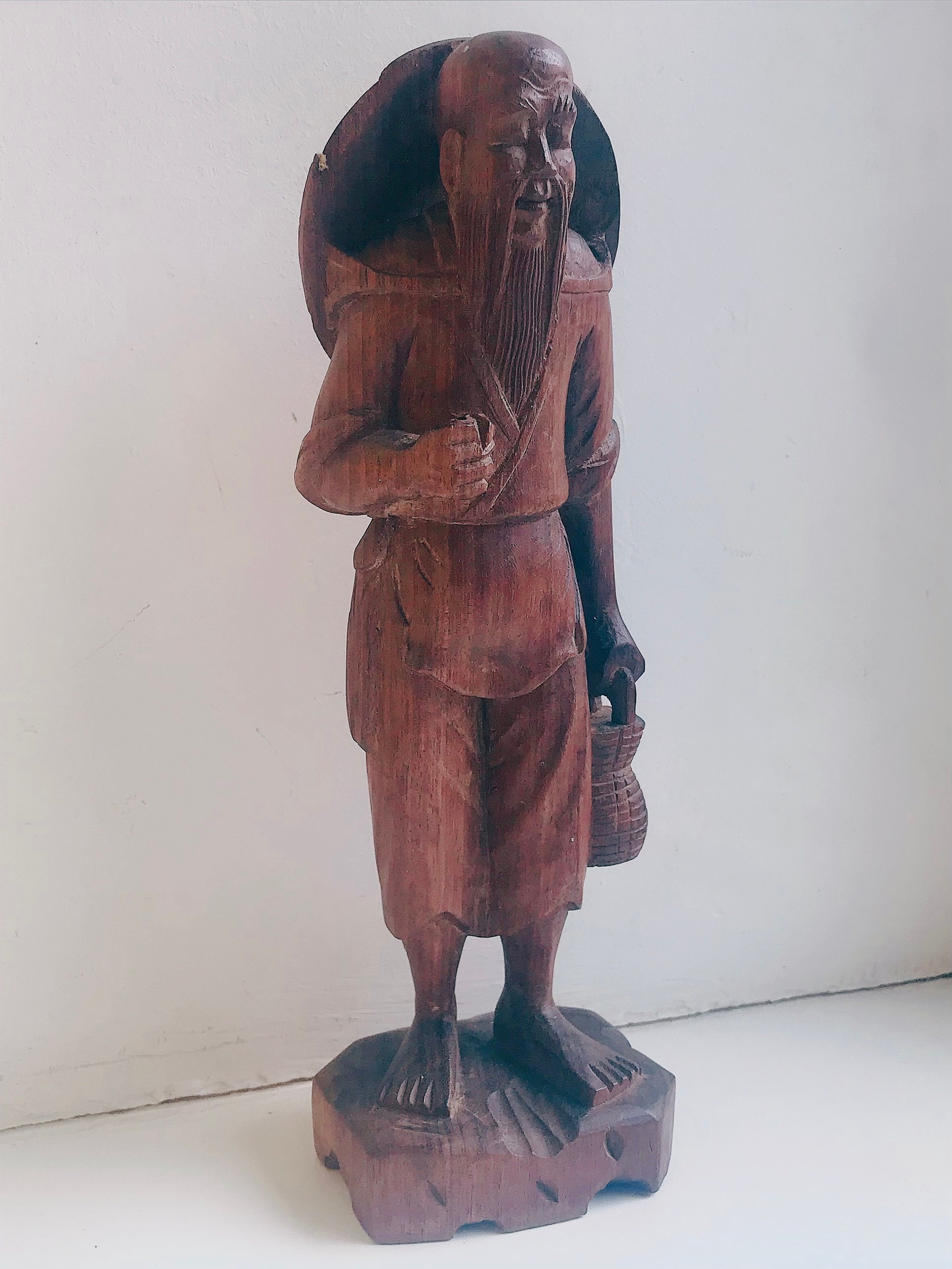 Vintage Hand Carved Wood Monk Figurine Wood Carving Etsy UK