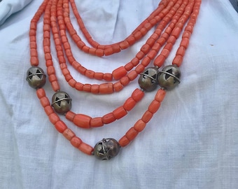 Antique Vintage Ukrainian Coral Beads Necklace of Natural Uncolored Coral Large Beads royal coral