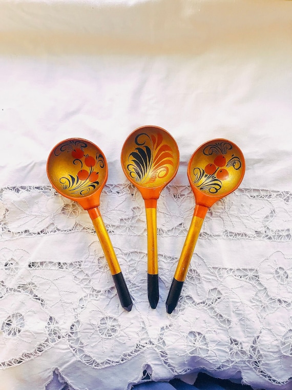 Community Spoon Clockwork ラップコア ミクスチャー Antique Russian Traditional Khokhloma Wooden Spoons With Hand